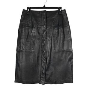 Vintage 90's West Bay Lamb Napa Leather High Rise Snap Front Skirt Black Size 10